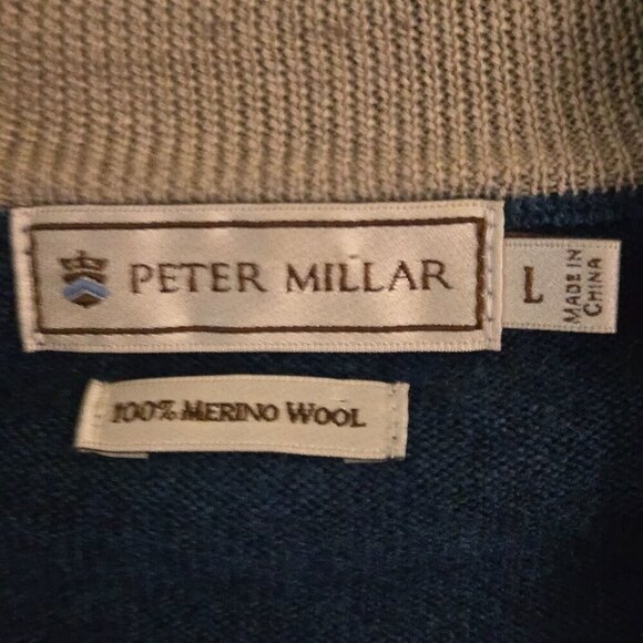 Peter Millar Kitts Twisted Merino Wool Blue Striped 1/4 Zip Golf Sweater Size L - Picture 4 of 4